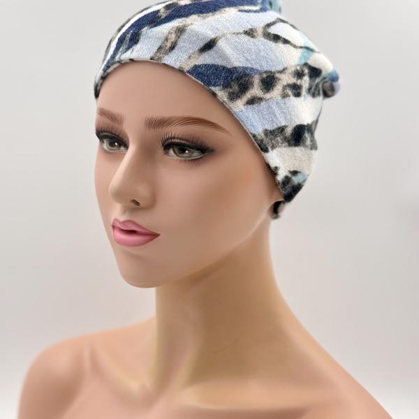 Handgemaakte dubbele slaapmuts blauw camouflage 