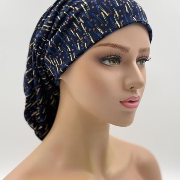 Handgemaakte chemo muts Bonnie zwart blauw tinten maat M