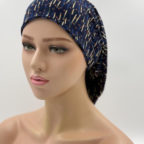 Handgemaakte chemo muts Bonnie zwart blauw tinten maat M