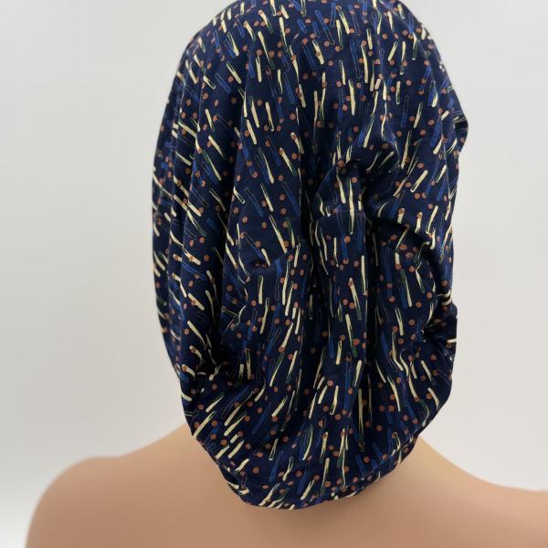 Handgemaakte chemo muts Bonnie zwart blauw tinten maat M