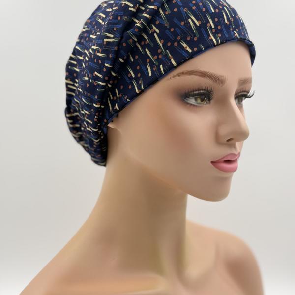 Handgemaakte chemo muts Bonnie zwart blauw tinten maat M