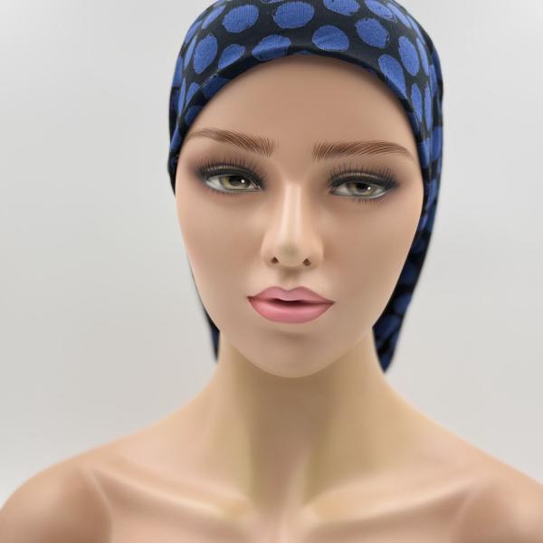 Handgemaakte chemo muts Bonnie zwart blauw tinten maat M
