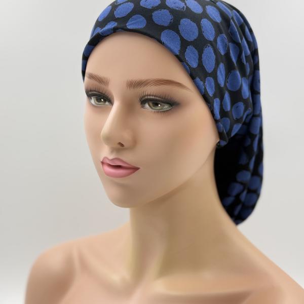 Handgemaakte chemo muts Bonnie zwart blauw tinten maat M