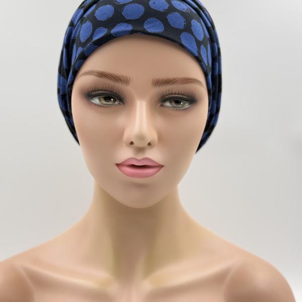 Handgemaakte chemo muts Bonnie zwart blauw tinten maat M
