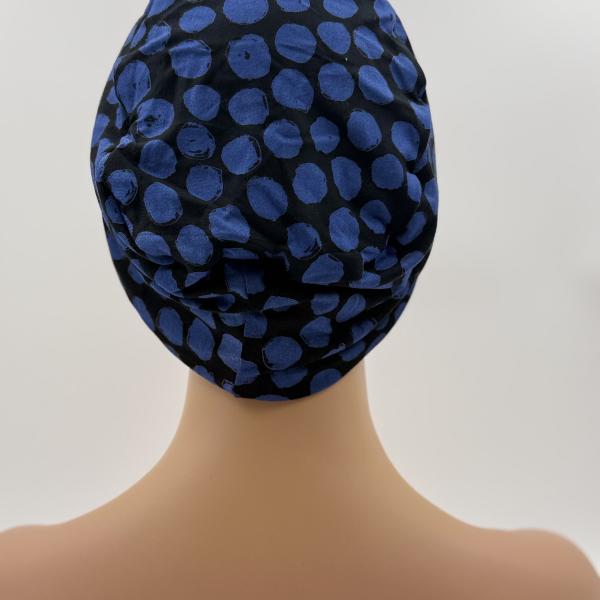 Handgemaakte chemo muts Bonnie zwart blauw tinten maat M