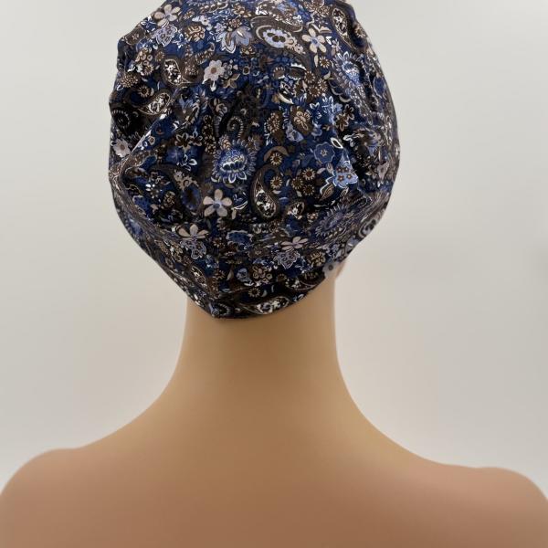 Handgemaakte chemo muts Bonnie rood en blauw tinten maat s
