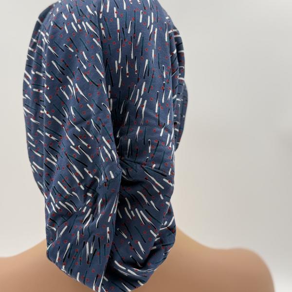 Handgemaakte chemo muts Bonnie zwart en jeans tinten maat s