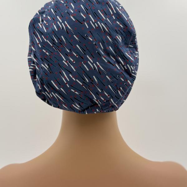 Handgemaakte chemo muts Bonnie zwart en jeans tinten maat s