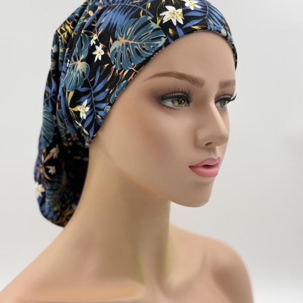 Handgemaakte chemo muts Bonnie Hawaï en zwart tinten maat s