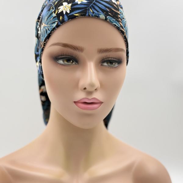 Handgemaakte chemo muts Bonnie Hawaï en zwart tinten maat m