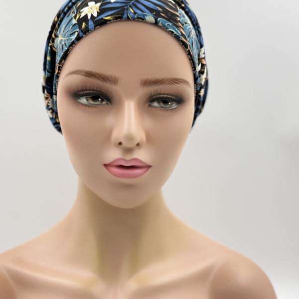 Handgemaakte chemo muts Bonnie Hawaï en zwart tinten maat s