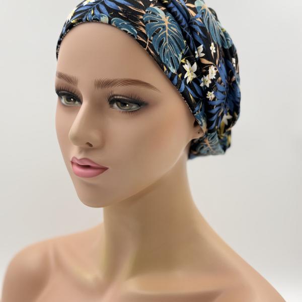 Handgemaakte chemo muts Bonnie Hawaï en zwart tinten maat s