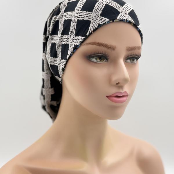 Handgemaakte chemo muts Bonnie Hawaï en zwart tinten maat s