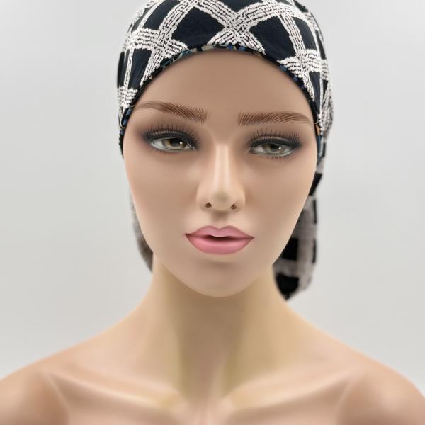 Handgemaakte chemo muts Bonnie Hawaï en zwart tinten maat s