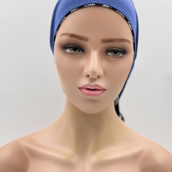 Handgemaakte chemo muts Bobby zwart/blauw maat L