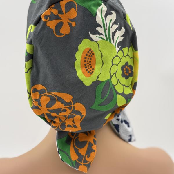 Handgemaakte chemo muts Bobby navy blauw en groen maat S