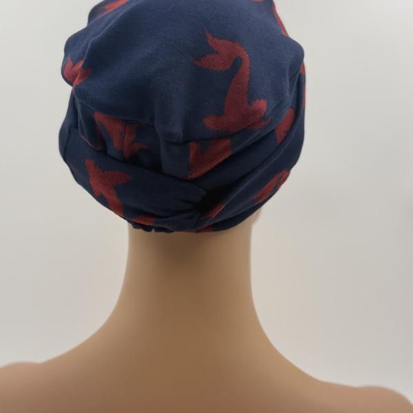 Handgemaakte chemo muts Brina bordeaux blauw/blauw bordeaux maat L