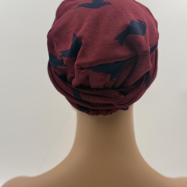 Handgemaakte chemo muts Brina bordeaux blauw/blauw bordeaux maat L