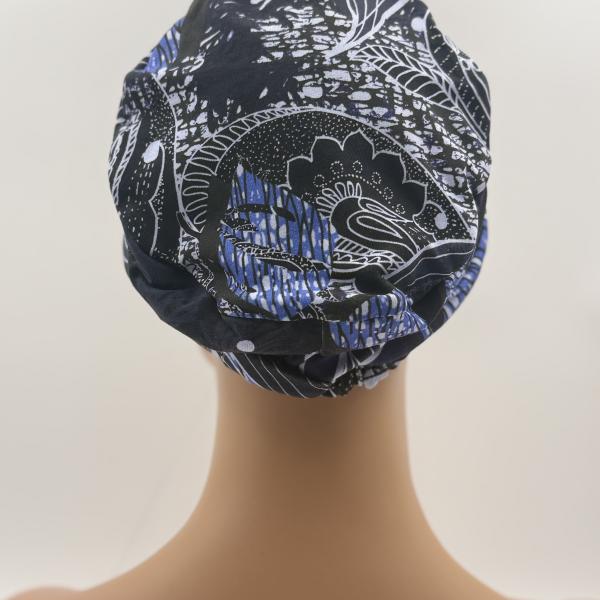 Handgemaakte chemo muts Brina blauw wit / groen maat L