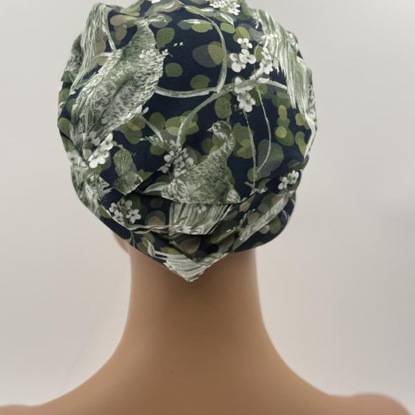 Handgemaakte chemo muts Brina blauw wit / groen maat L