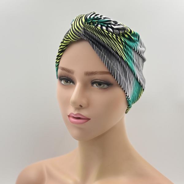 Handgemaakte chemo muts Brooklyn in groene tinten maat S