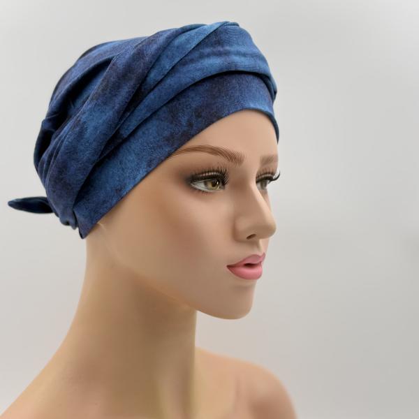 Handgemaakte chemo muts Betty blauw maat M
