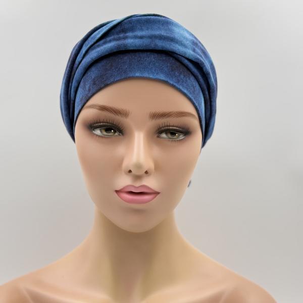Handgemaakte chemo muts Betty blauw maat M