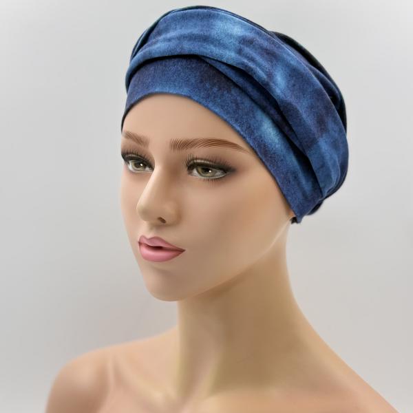 Handgemaakte chemo muts Betty blauw maat M