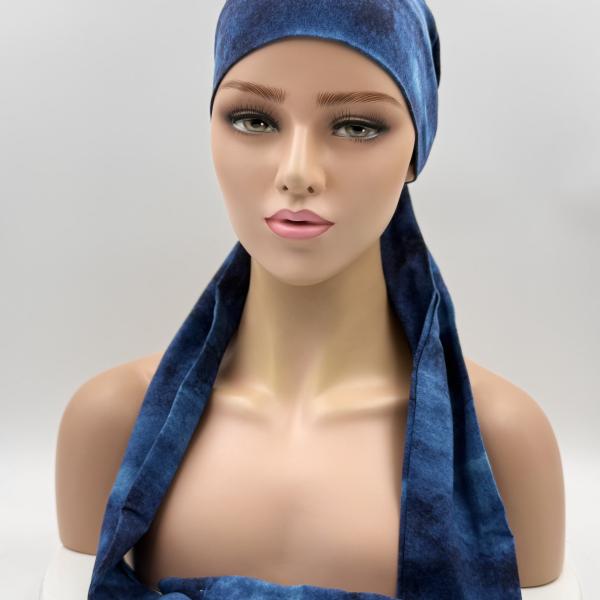 Handgemaakte chemo muts Betty blauw maat M
