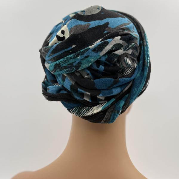 Handgemaakte chemo muts Betty turquoise zwart maat M