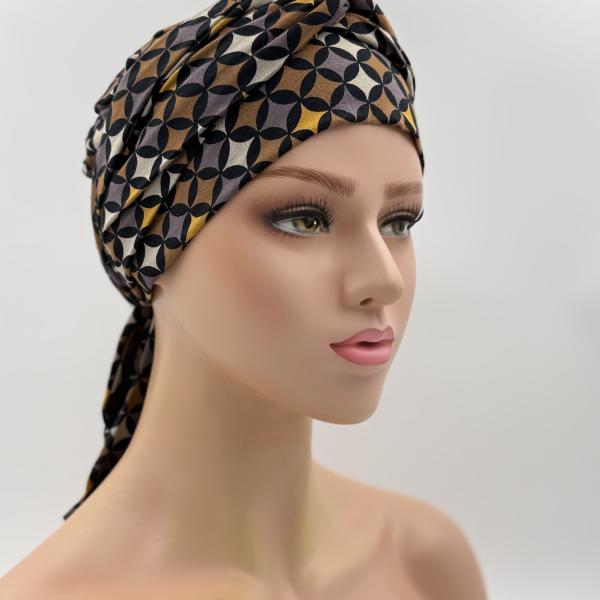 Handgemaakte chemo muts Bahar bruin en zwart, maat S