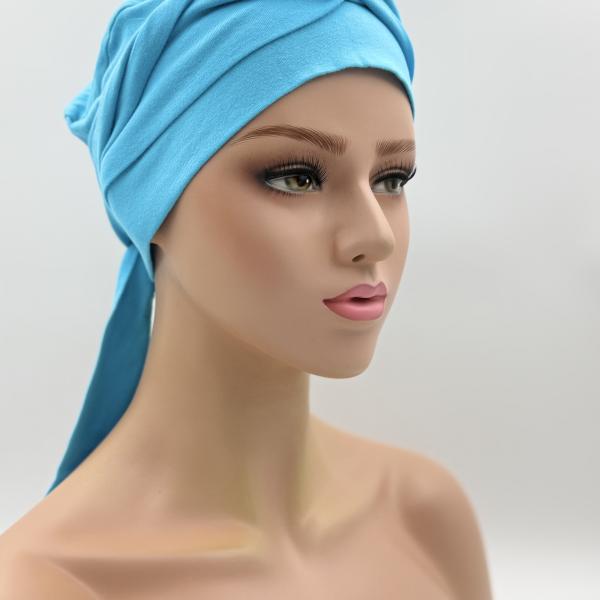 Handgemaakte chemo muts Bahar uni turquoise maat M