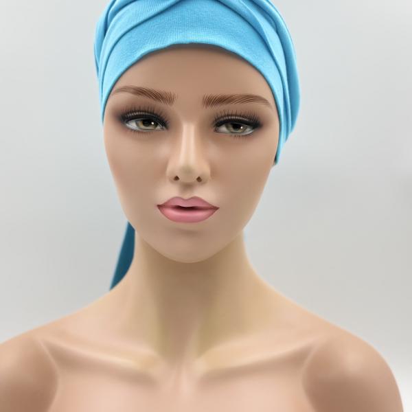 Handgemaakte chemo muts Bahar uni turquoise maat M