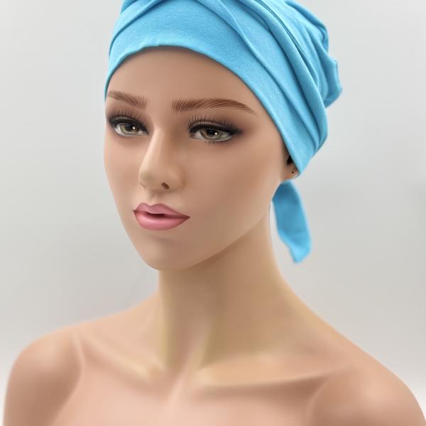Handgemaakte chemo muts Bahar uni turquoise maat M