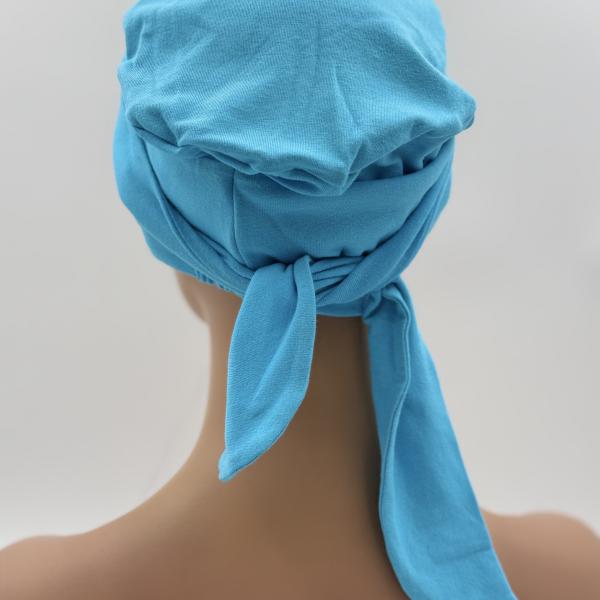 Handgemaakte chemo muts Bahar uni turquoise maat M