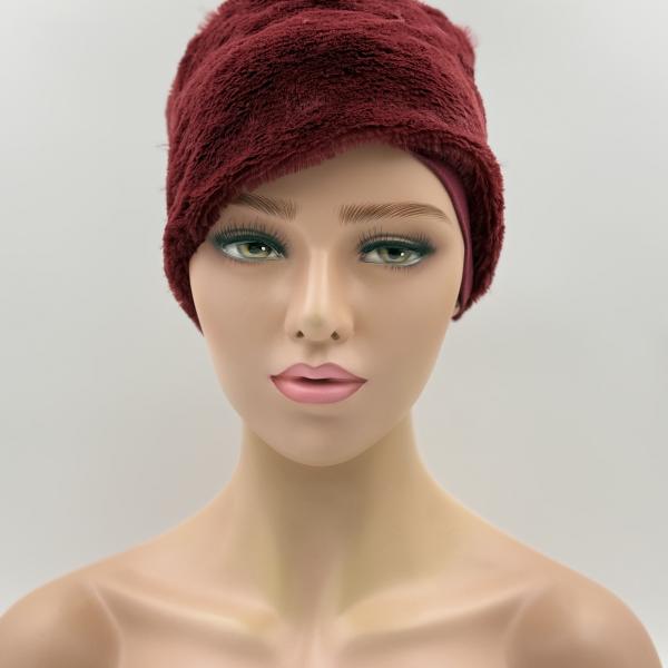 Handgemaakte chemo muts Brigit de luxe maat S bordeaux