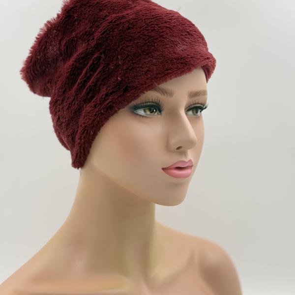 Handgemaakte chemo muts Brigit de luxe maat M bordeaux