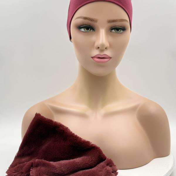 Handgemaakte chemo muts Brigit de luxe maat M bordeaux