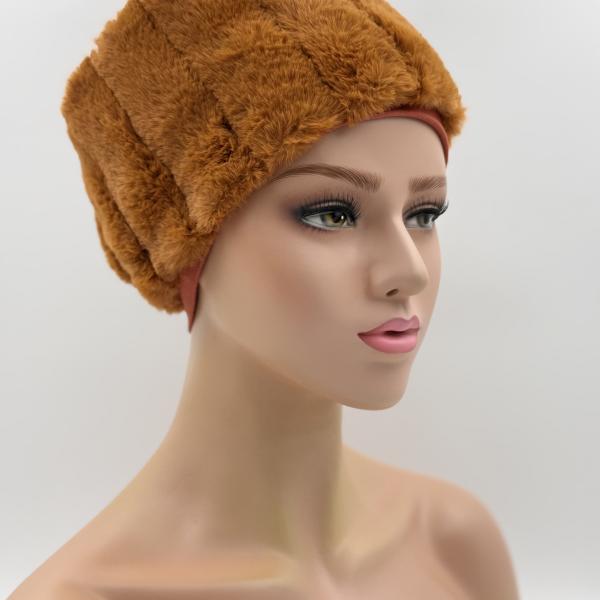 Handgemaakte chemo muts Brigit de luxe maat S roest
