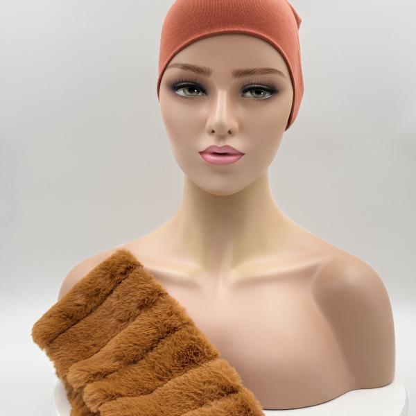 Handgemaakte chemo muts Brigit de luxe maat S roest