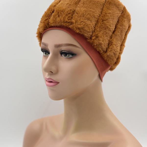 Handgemaakte chemo muts Brigit de luxe maat S roest