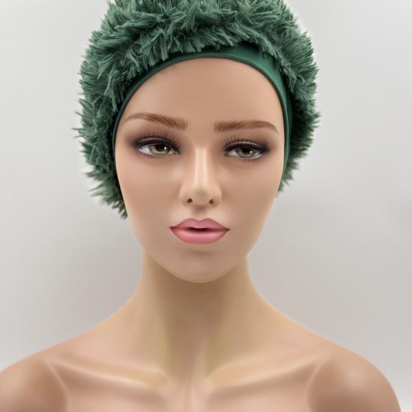 Handgemaakte chemo muts Brigit de luxe maat M groen