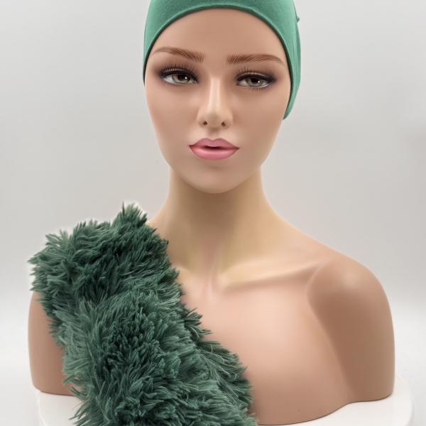 Handgemaakte chemo muts Brigit de luxe maat M groen