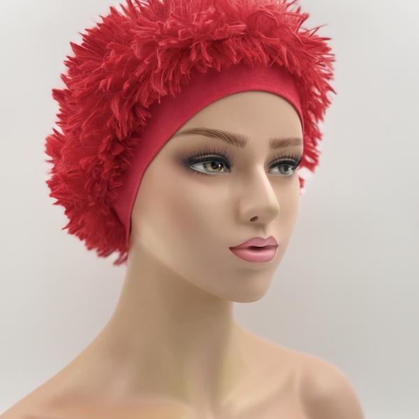 Handgemaakte chemo muts Brigit de luxe maat M rood