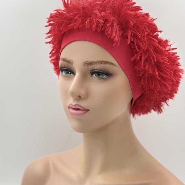 Handgemaakte chemo muts Brigit de luxe maat M rood