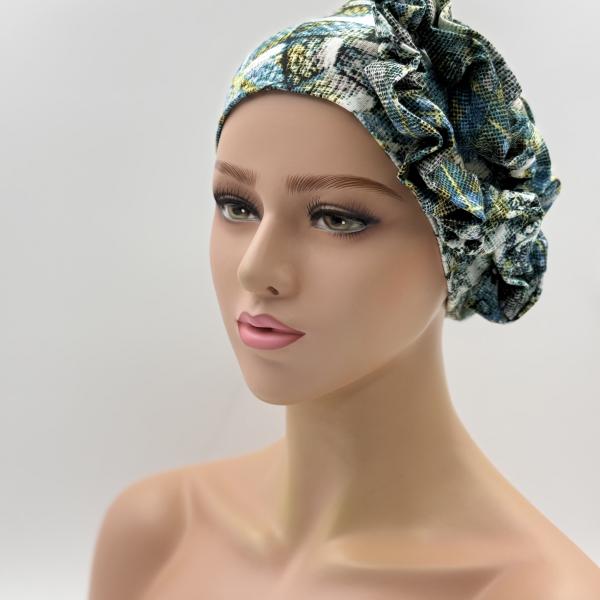Handgemaakte chemo muts Beyonce groen en blauw maat M