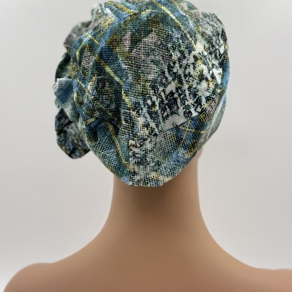 Handgemaakte chemo muts Beyonce groen en blauw maat M