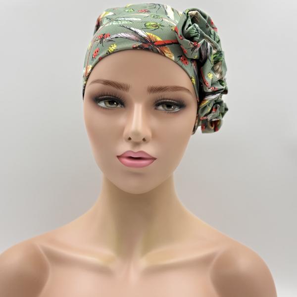 Handgemaakte chemo muts Beyonce groen libelle maat S