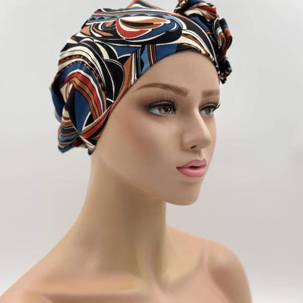 Handgemaakte chemo muts Beyonce in warme herfsttinten maat L