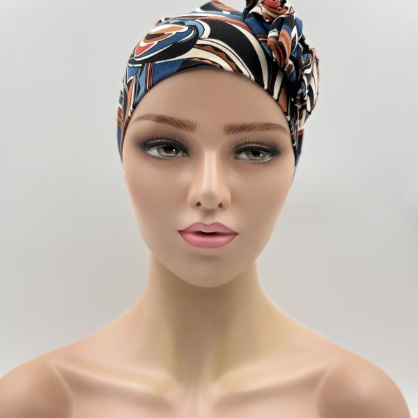 Handgemaakte chemo muts Beyonce in warme herfsttinten maat L